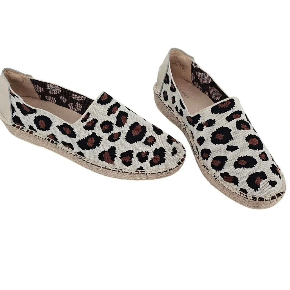 Cole Haan Cloudfeel Leopard Knit Espadrille Flats W20614 Womens 11 B Tan Brown
